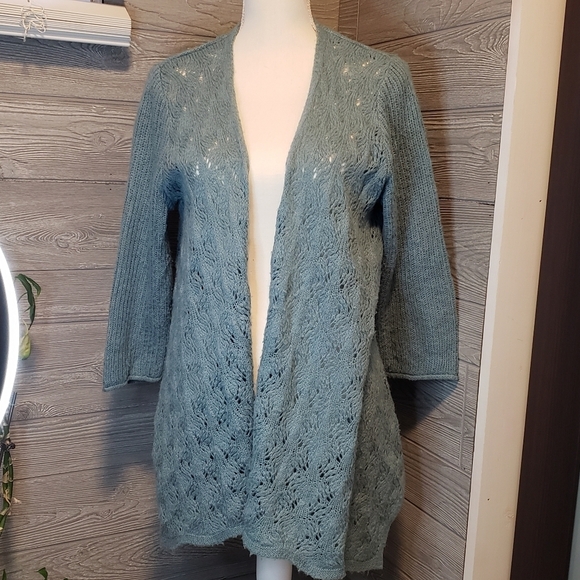 Sonoma Life + Style Mineral Blue Lacy Knit Cardigan Size Large - Picture 1 of 12